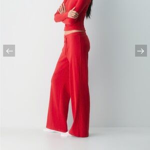 Aritzia homestretch rib cherry red Wide-Leg Drawstring Pants - Women
